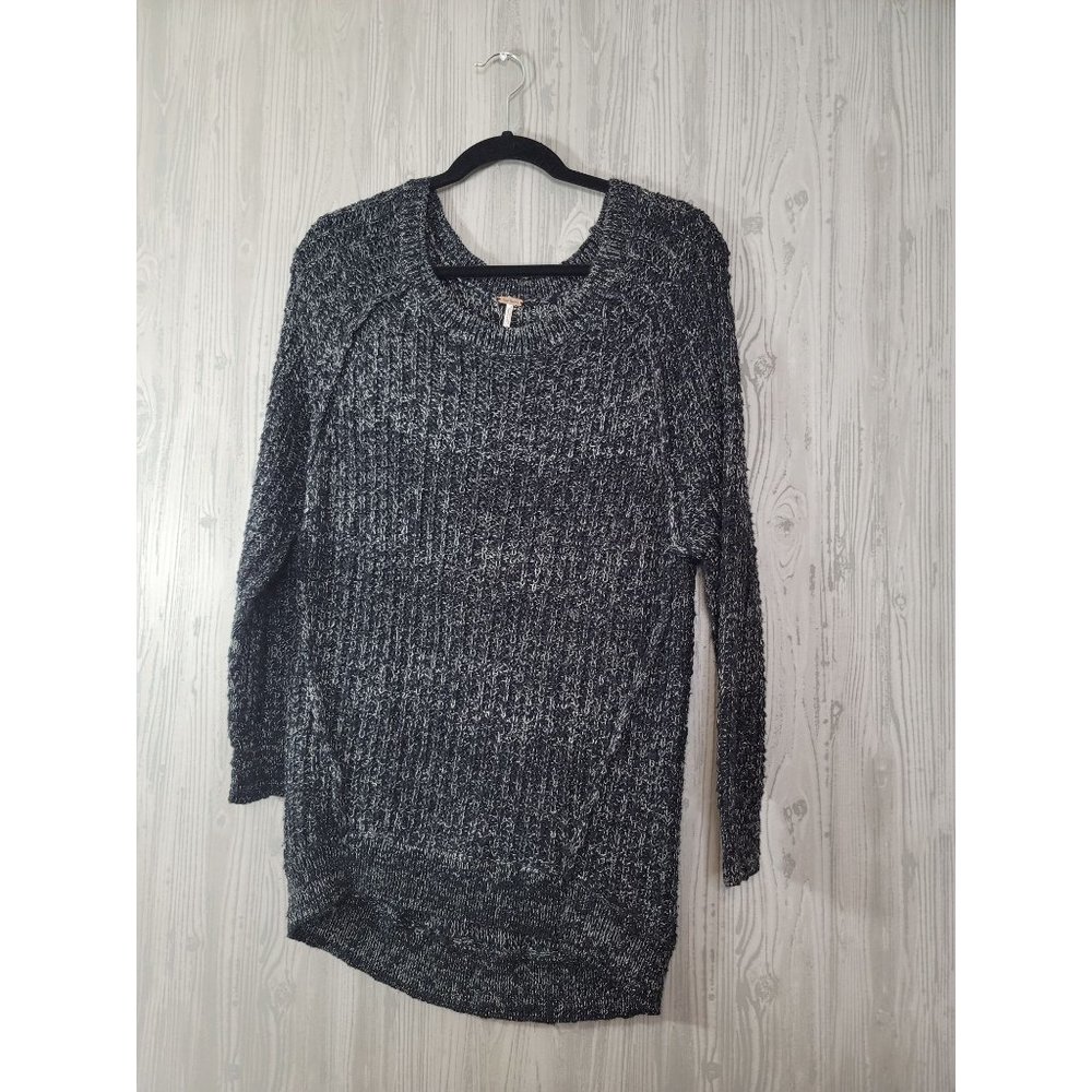 Free People Marled Knit Grey Black Sweater S